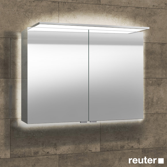 Sprinz Modern-Line Aufputz-Spiegelschrank mit Beleuchtung und 2 Türen mit Hintergrundbeleuchtung