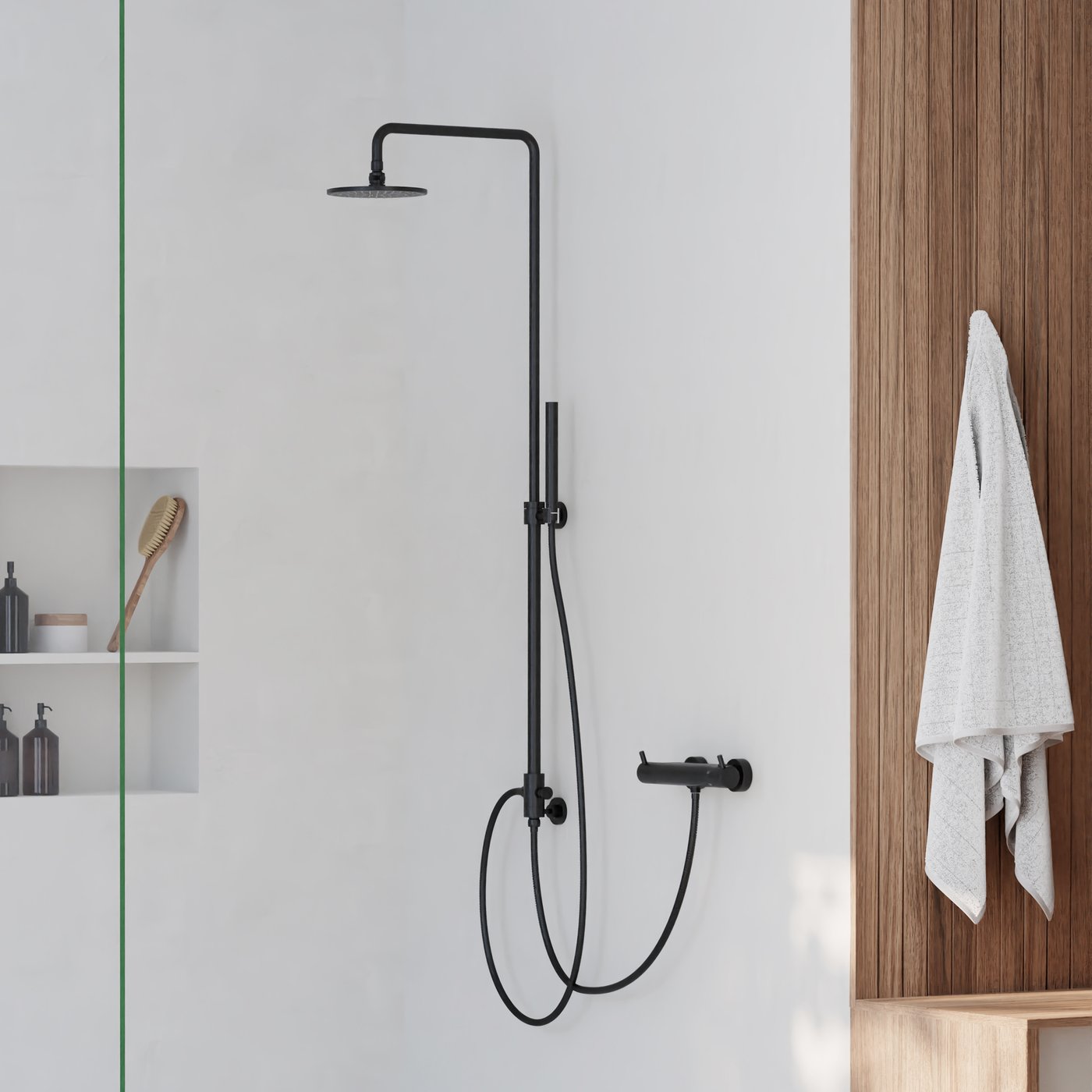 Duschsystem Matt-schwarz – Komplettset Mit Regendusche, Handbrause & Armatur