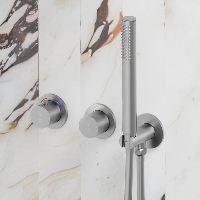 Steinberg 912 Unterputz-Duschsystem mit Thermostat edelstahl gebürstet - 912 4120 BS+911 6410 BS