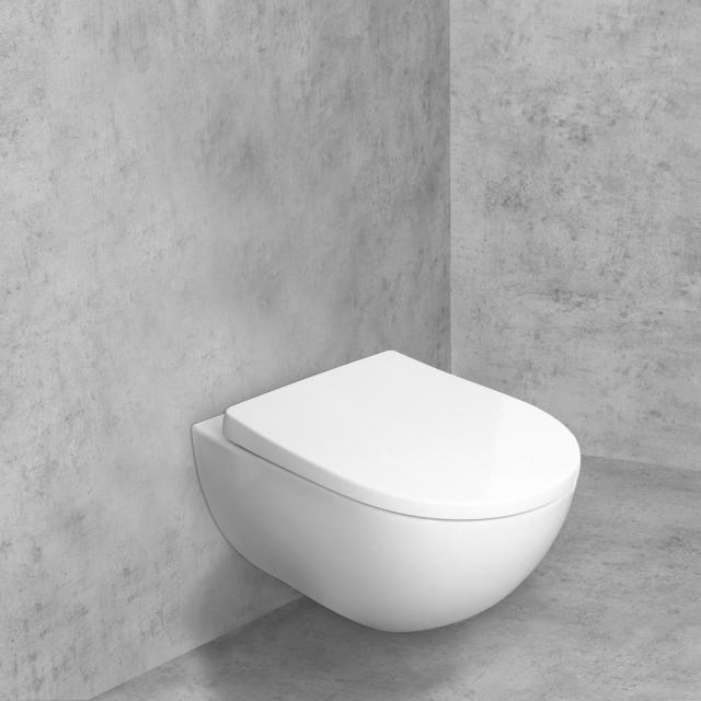 Geberit Acanto Wand-Tiefspül-WC & Tellkamp Premium 9000 WC-Sitz SET, ohne Spülrand weiß, mit KeraTect