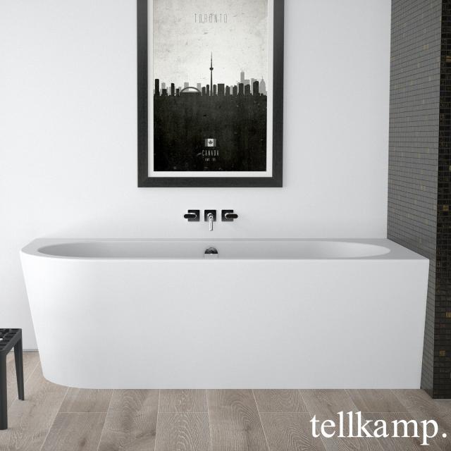 Tellkamp Pio Eck-Badewanne mit Verkleidung weiß matt, Schürze weiß matt, mit Wanneneinlauf