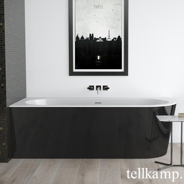 Tellkamp Pio Eck-Badewanne mit Verkleidung weiß glanz, Schürze schwarz glanz, ohne Füllfunktion