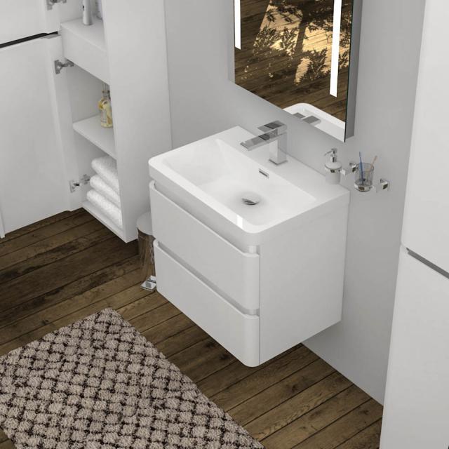 Treos Serie 920 Waschtisch mit Waschtischunterschrank mit 2 Auszügen Front weiß/Korpus weiß, mit 1 Hahnloch