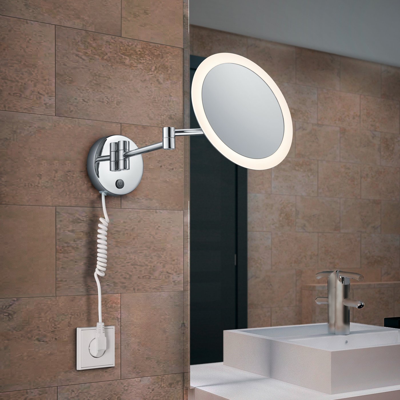 Miroir De Maquillage LED Rechargeable 3 Couleurs - Pivotant 360° Avec Miroir Grossissant X10, Idéal Pour Voyage