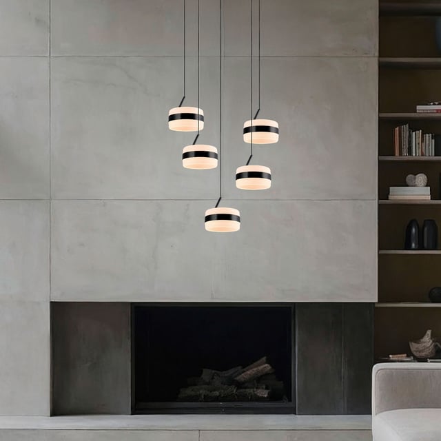 TRIO Leuchten Dios Pendelleuchte, LED, 5-flammig dimmbar, höhenverstellbar mit Lift, schwarz matt - 331430532