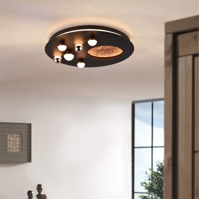 Trio Leuchten Nacho Metal Ceiling Light Matt Black/Bronze