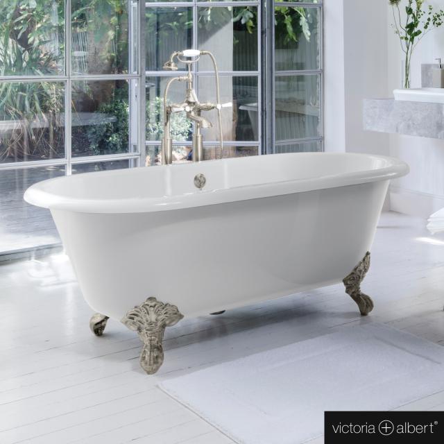 Victoria + Albert Cheshire Freistehende Oval-Badewanne weiß glanz/innen weiß glanz, mit nickel gebürsteten Metall Füßen