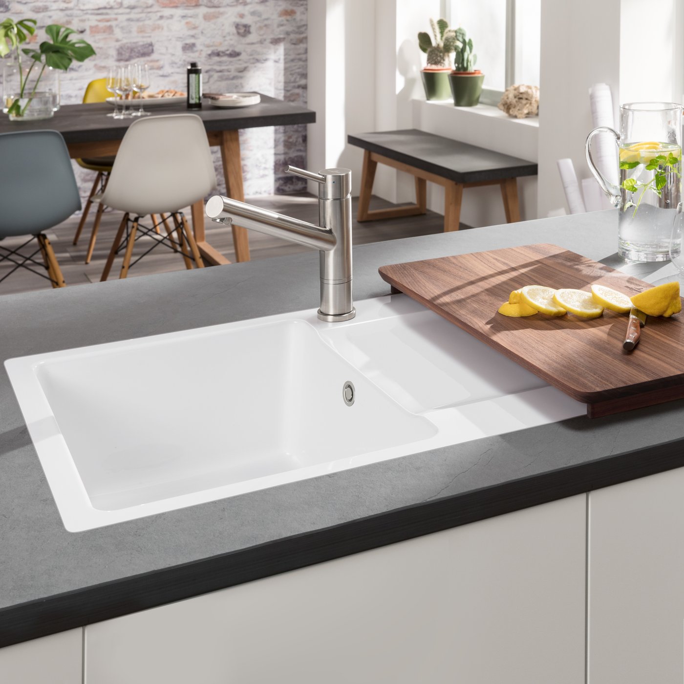 HOMLYLINK Unterbau-Küchenspüle Aus Schamotte – Weiß, 76,2 X 48,3 Cm, Tiefes Einzelbecken, Topmount