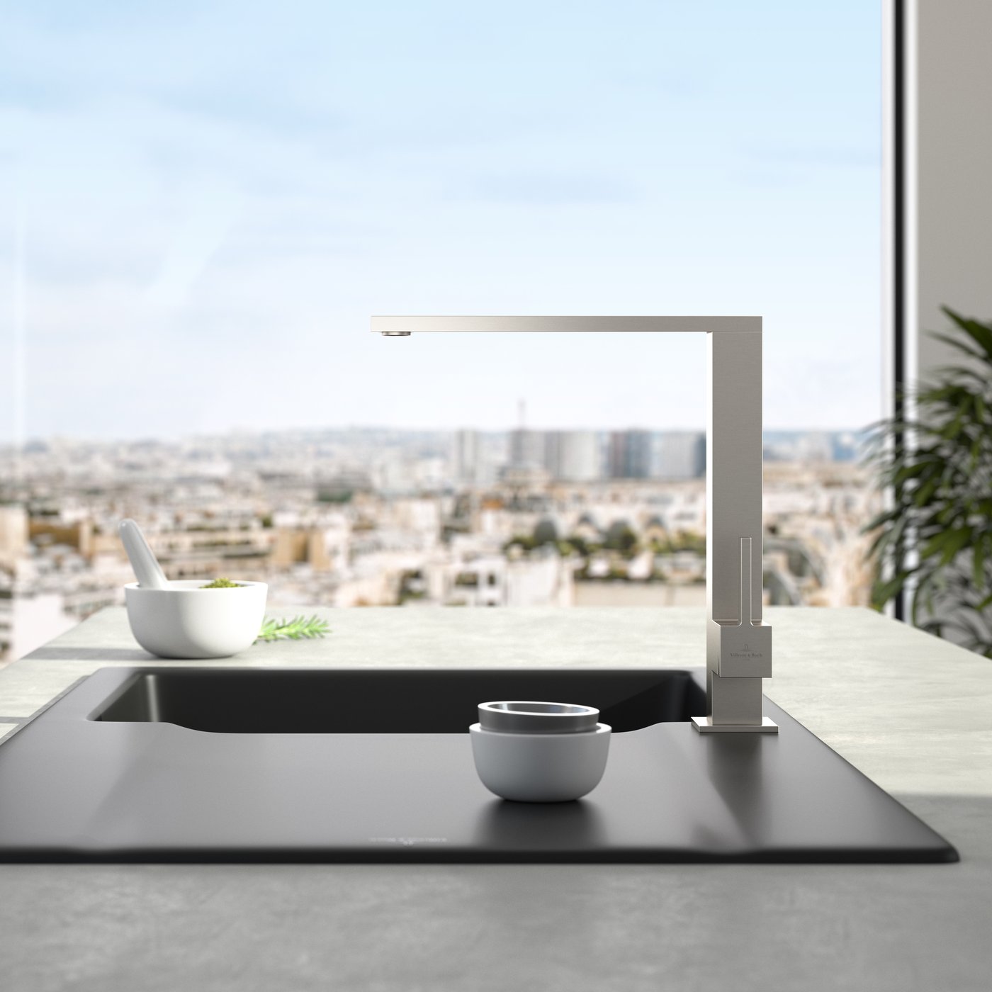Villeroy & Boch Finera Square kitchen fitting, swivelling brushed