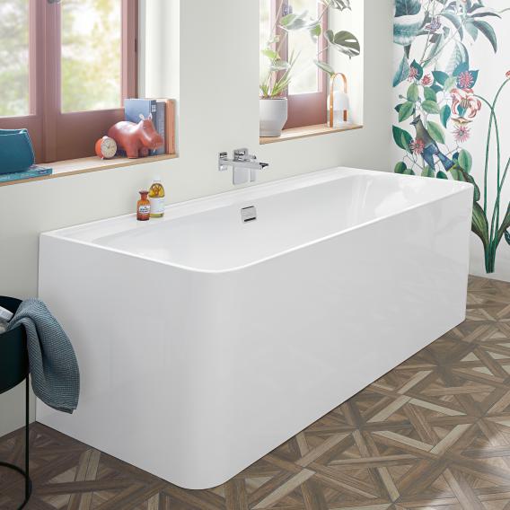 Villeroy & Boch Collaro Vorwand-Badewanne mit Verkleidung weiß/weiß, Ab-/Überlaufgarnitur chrom