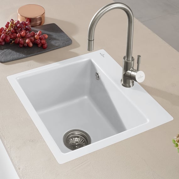 Villeroy & Boch Subway 50 S Keramikspüle – Stone White, Matt, Mit Handbetätigung