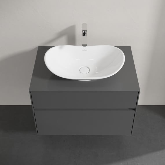 Ensemble Meuble Salle De Bain Lomadox – Vasque à Poser Noire, Meuble Anthracite Et Chêne – Miroir LED – Dimensions 130x200x46,5 Cm - 2