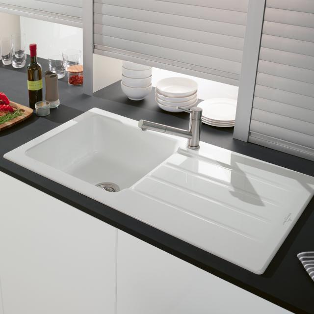 Villeroy & Boch Architectura 60 Küchenspüle mit Abtropffläche, drehbar weiß alpin/Position Lochbohrung 1, mit Handbetätigung