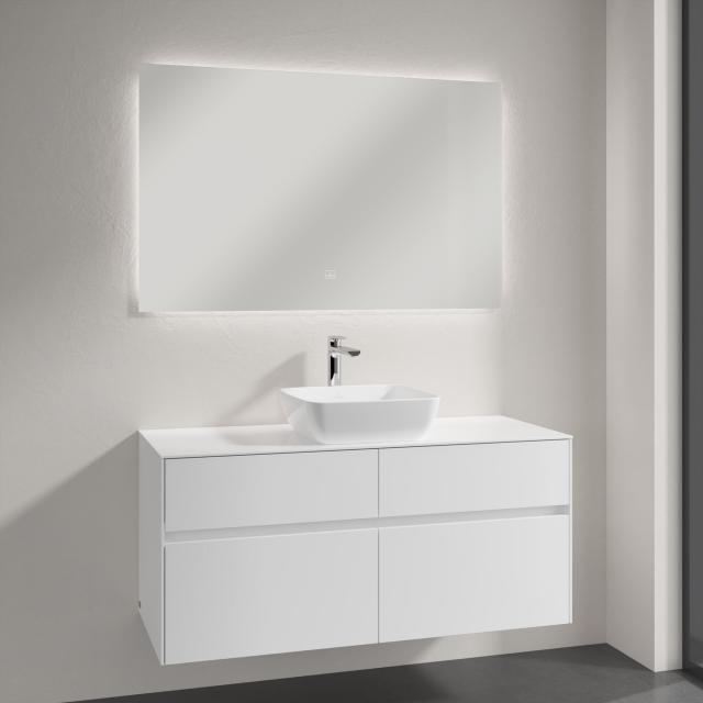 Villeroy & Boch Artis Aufsatzwaschtisch mit Embrace Waschtischunterschrank und More to See Lite Spiegel glossy white/verspiegelt, Griffmulde weiß matt, WT weiß, mit CeramicPlus