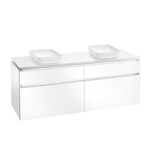 Villeroy & Boch Artis Aufsatzwaschtische mit Legato LED-Waschtischunterschrank mit 4 Auszügen Front glossy white / Korpus glossy white, WT weiß mit CeramicPlus