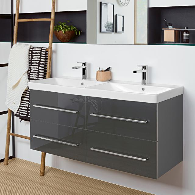Villeroy & Boch Avento Doppelwaschtisch mit Waschtischunterschrank mit 4 Auszügen crystal grey,WT weiß mit Ceramicplus