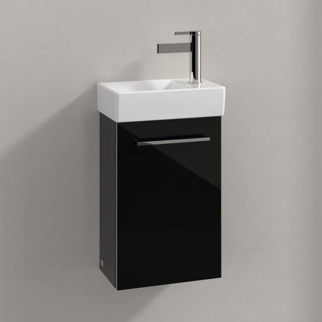 Villeroy & Boch Avento Handwaschbecken mit Waschtischunterschrank mit 1 Tür crystal black, WT weiß mit Ceramicplus, Becken links