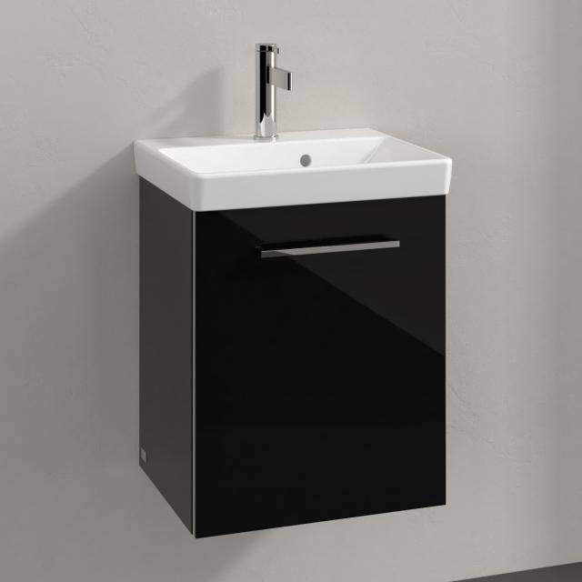 Villeroy & Boch Avento Handwaschbecken mit Waschtischunterschrank mit 1 Tür crystal black, WT weiß mit Ceramicplus