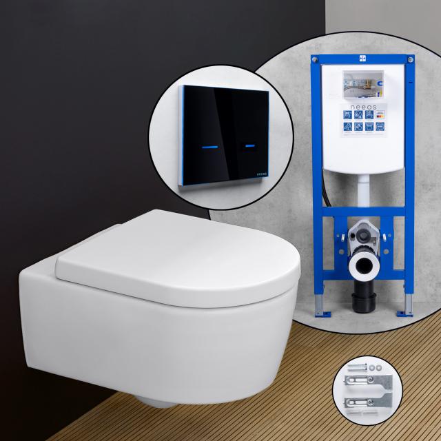 Villeroy & Boch Avento Komplett-SET Wand-WC mit neeos Vorwandelement, Betätigungsplatte mit elektronischer Betätigung, mit CeramicPlus