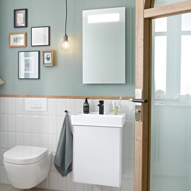 Villeroy & Boch Collaro Handwaschbecken mit Waschtischunterschrank und More to See 14 Spiegel Front weiß matt/verspiegelt/Korpus weiß matt/aluminium matt, Türanschlag rechts