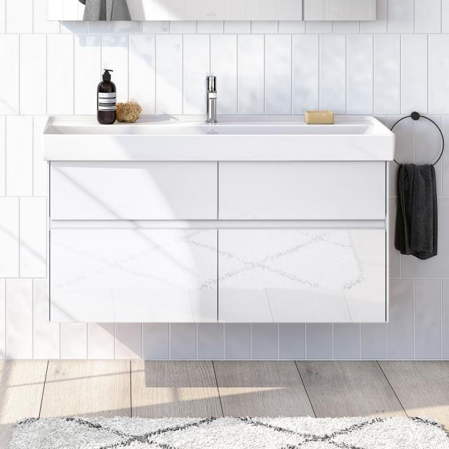 Villeroy & Boch Collaro Waschtischunterschrank mit 4 Auszügen glossy white, Griffmulde weiß matt