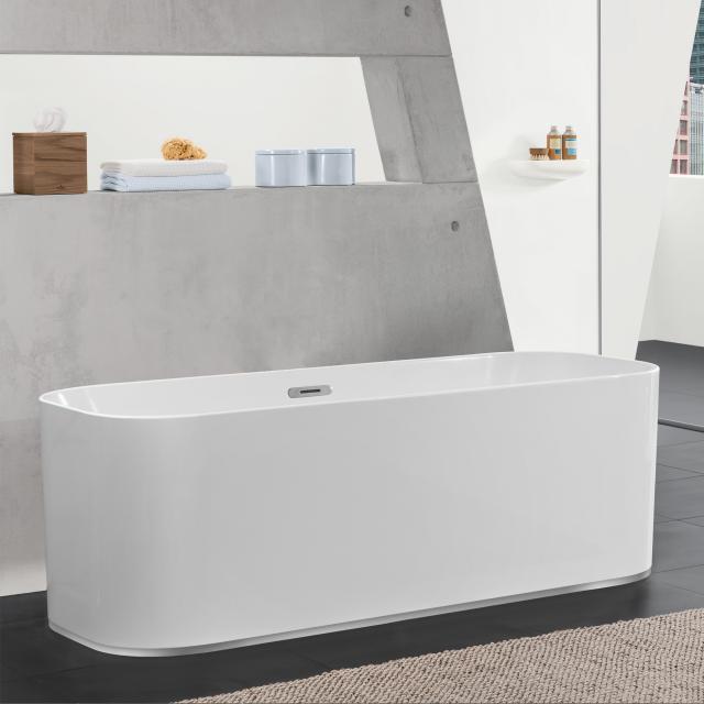 Villeroy & Boch Finion Freistehende Oval-Badewanne weiß, chrom, mit integriertem Wassereinlauf, mit Design-Ring