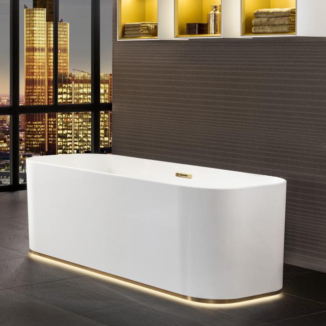Villeroy & Boch Finion Freistehende Oval-Badewanne mit Emotion-Funktion weiß, gold, mit integriertem Wassereinlauf, mit Design-Ring