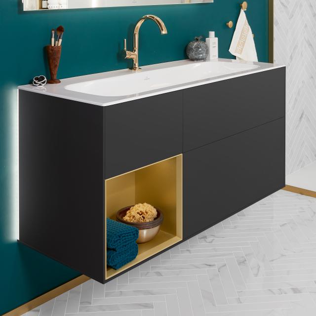 Villeroy & Boch Finion Waschtischunterschrank mit 3 Auszügen, Regalelement links black matt/gold matt