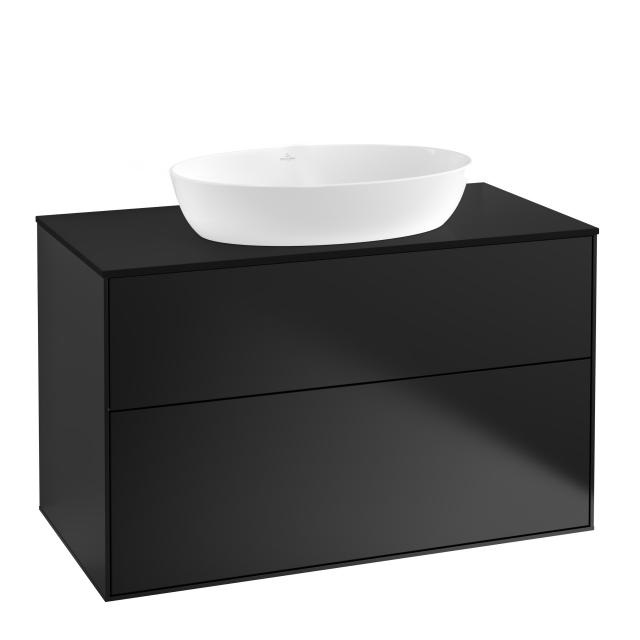 Villeroy & Boch Finion Waschtischunterschrank für Aufsatzwaschtisch mit 2 Auszügen black matt, Abdeckplatte black matt