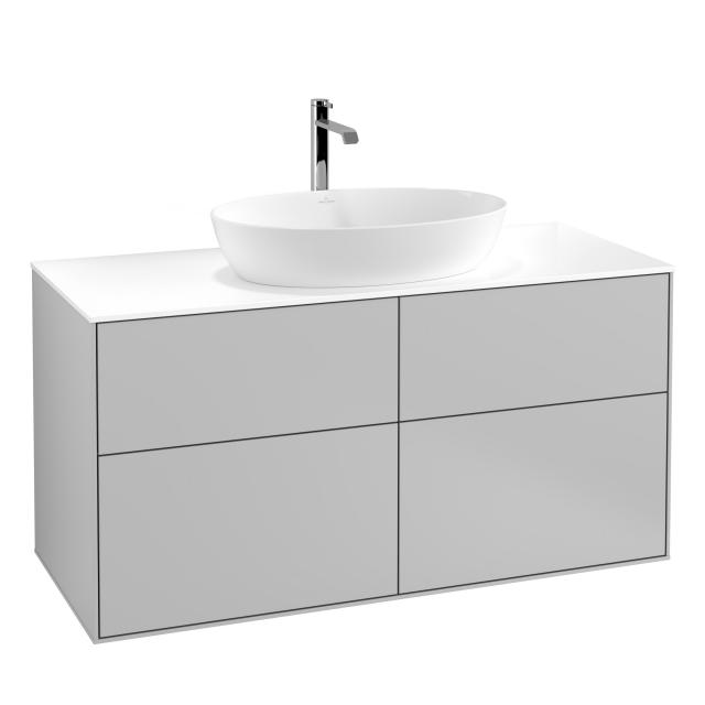 Villeroy & Boch Finion Waschtischunterschrank für Aufsatzwaschtisch mit 4 Auszügen light grey matt, Abdeckplatte white matt