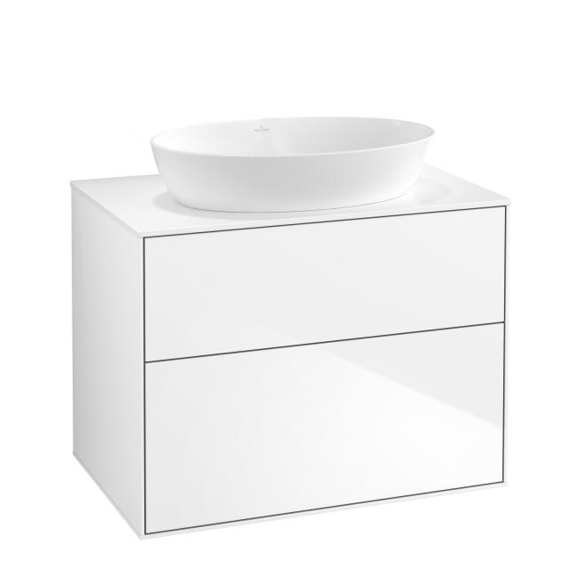 Villeroy & Boch Finion Waschtischunterschrank für Aufsatzwaschtisch mit 2 Auszügen glossy white, Abdeckplatte white matt