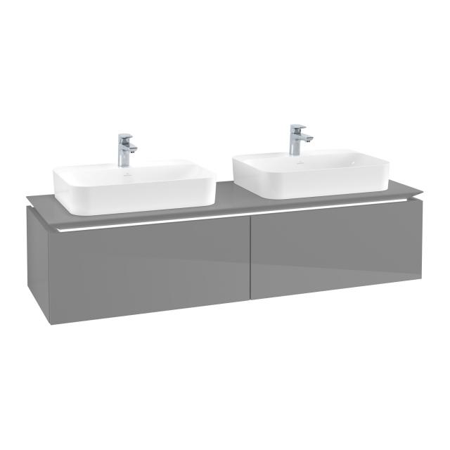 Villeroy & Boch Legato LED-Waschtischunterschrank für 2 Aufsatzwaschtische mit 2 Auszügen Front glossy grey / Korpus glossy grey
