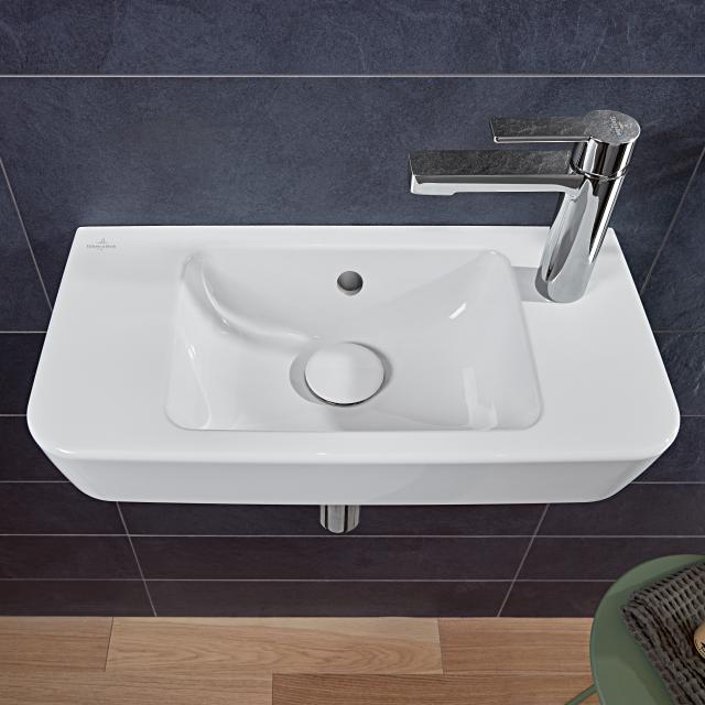 Villeroy & Boch O.novo Compact Handwaschbecken weiß mit CeramicPlus, mit 1 Hahnloch rechts, mit Überlauf