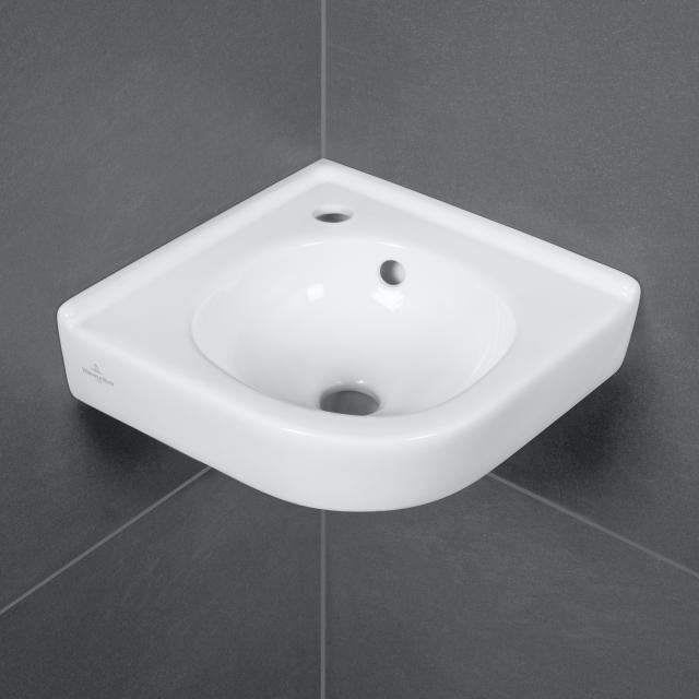 Villeroy & Boch O.novo Eck-Handwaschbecken weiß mit CeramicPlus, mit Überlauf