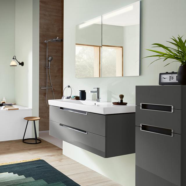 Villeroy & Boch Subway 2.0 Waschtisch mit Waschtischunterschrank und My View In Spiegelschrank glossy grey/verspiegelt/aluminium matt