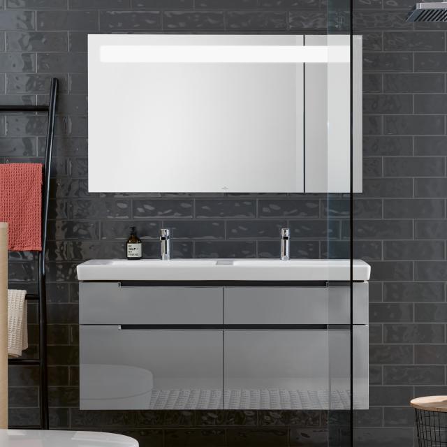 Villeroy & Boch Subway 2.0 Waschtisch mit Waschtischunterschrank und More to See 14 Spiegel glossy grey/verspiegelt/aluminium matt, Griff chrom