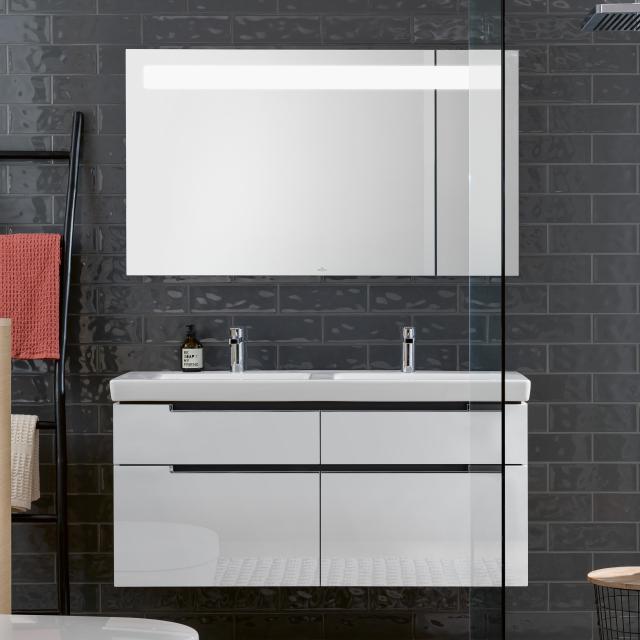 Villeroy & Boch Subway 2.0 Waschtisch mit Waschtischunterschrank und More to See 14 Spiegel glossy white/verspiegelt/aluminium matt, Griff chrom