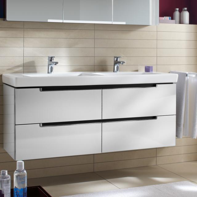 Villeroy & Boch Subway 2.0 Waschtischunterschrank XL für Doppelwaschtisch mit 4 Auszügen Front glossy white / Korpus glossy white, Griff chrom