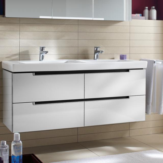 Villeroy & Boch Subway 2.0 Waschtischunterschrank XL für Doppelwaschtisch mit 4 Auszügen glossy white, Griff silber matt