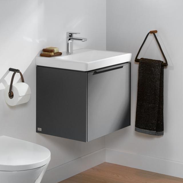 Villeroy & Boch Subway 3.0 Handwaschbecken mit Waschtischunterschrank mit 1 Auszug graphite, Griffleiste graphite, WT weiß, mit CeramicPlus, ohne Überlauf