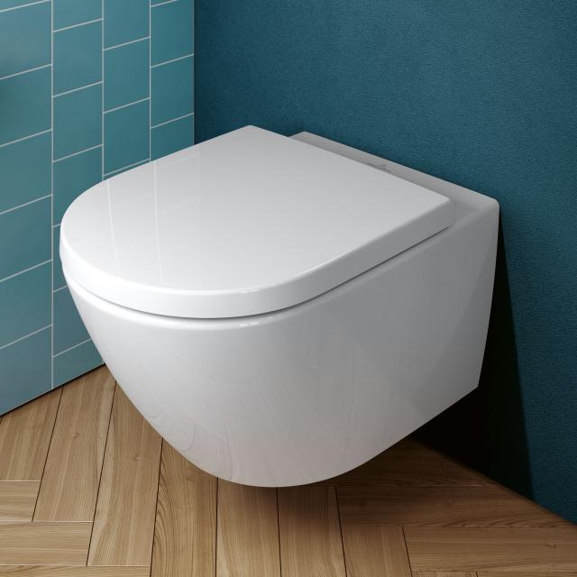 Villeroy & Boch Subway 3.0 Wand-Tiefspül-WC TwistFlush, mit WC-Sitz weiß, mit CeramicPlus und AntiBac, WC-Sitz mit Absenkautomatik & abnehmbar