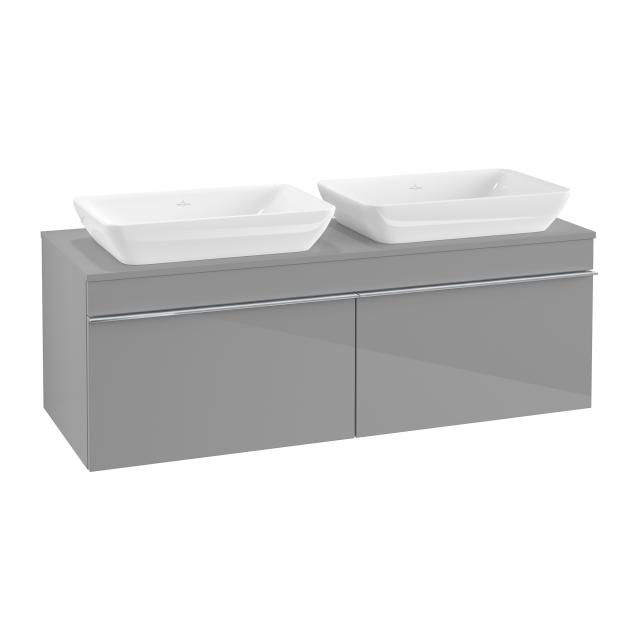 Villeroy & Boch Venticello Aufsatzwaschtische mit Waschtischunterschrank mit 2 Auszügen glossy grey, Griff chrom, WT weiß