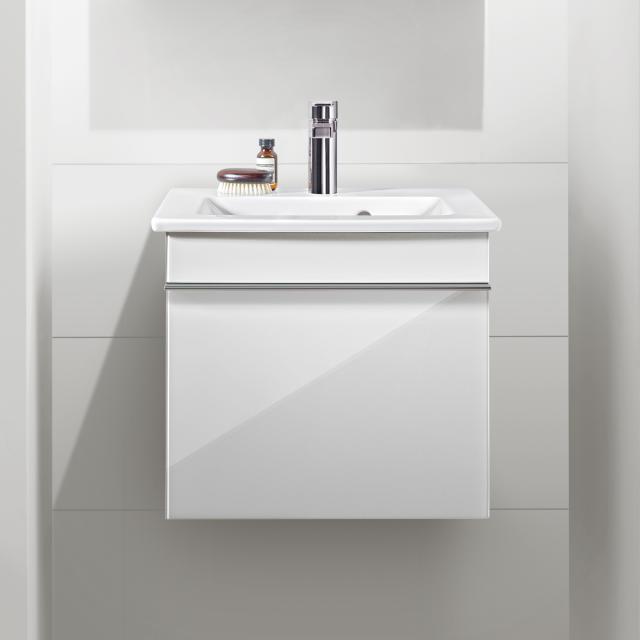 Villeroy & Boch Venticello Handwaschbecken mit Waschtischunterschrank mit 1 Auszug Front glossy white / Korpus glossy white, Griff chrom, WT weiß mit CeramicPlus