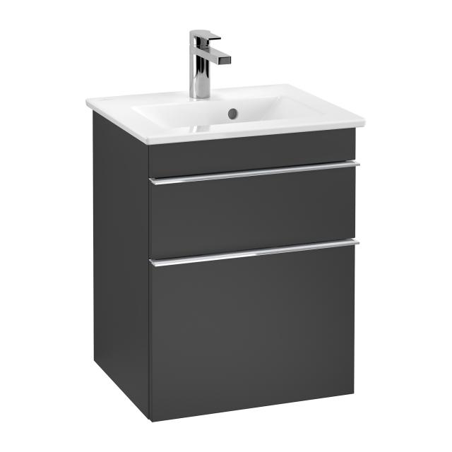 Villeroy & Boch Venticello Handwaschbecken mit Waschtischunterschrank mit 2 Auszügen black matt, Griff chrom, WT weiß