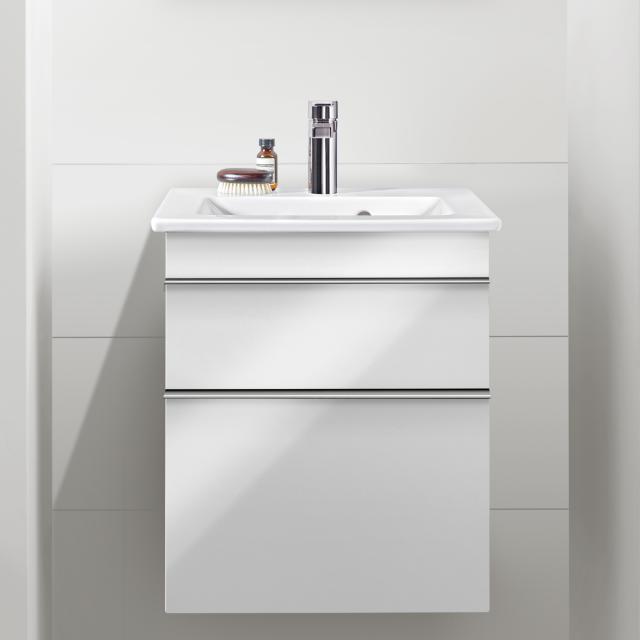 Villeroy & Boch Venticello Handwaschbecken mit Waschtischunterschrank mit 2 Auszügen glossy white, Griff chrom, WT weiß mit CeramicPlus