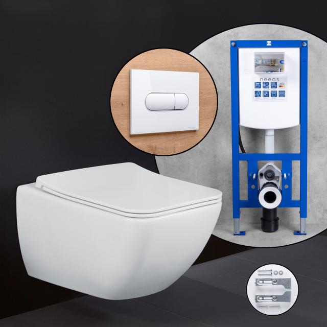 Villeroy & Boch Venticello Komplett-SET Wand-WC mit neeos Vorwandelement, Betätigungsplatte mit ovaler Betätigung in weiß