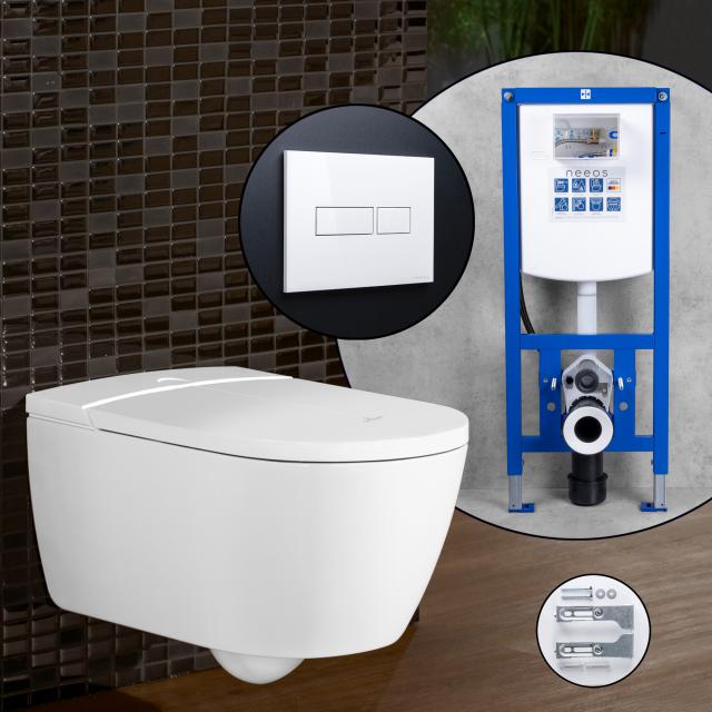 Villeroy & Boch ViClean-I 100 Komplett-SET Dusch-WC mit neeos Vorwandelement, Betätigungsplatte mit eckiger Betätigung in weiß, WC in weiß