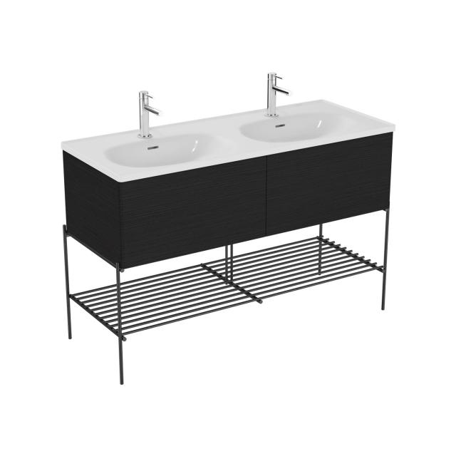 VitrA Equal Doppelwaschtisch mit Waschtischunterschrank und Fußgestell mit 2 Auszüge eiche schwarz/schwarz matt, Waschtisch weiß
