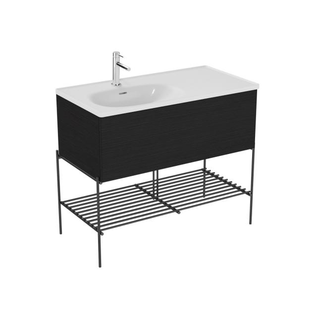 VitrA Equal Waschtisch mit Waschtischunterschrank und Fußgestell mit 1 Auszug eiche schwarz/schwarz matt, Waschtisch weiß