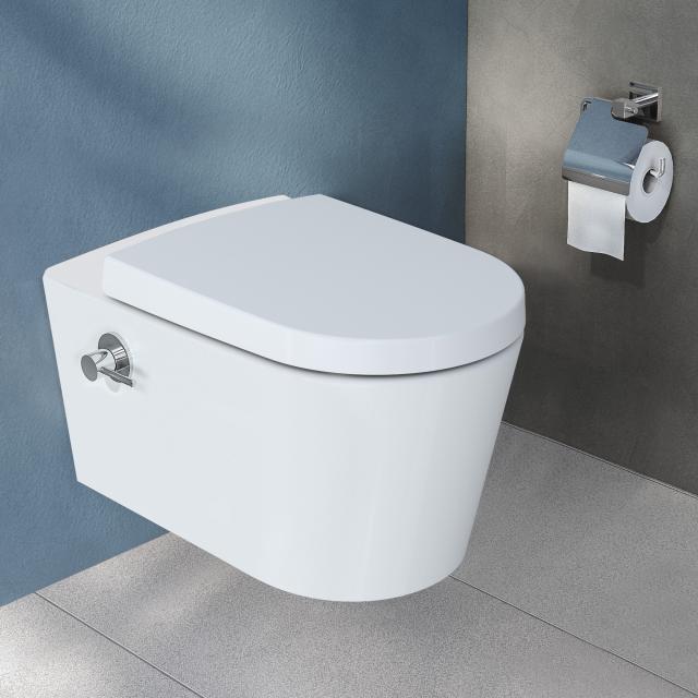 VitrA Options Nest Wand-Tiefspül-WC mit Bidetfunktion ohne Spülrand, weiß, mit VitrAclean, mit integrierter Thermostat-Armatur